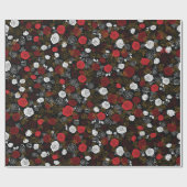 ブラック | モダン&エレガントフェイクグリッターフローラ ラッピングペーパー (フラット)