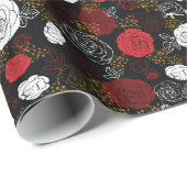 ブラック | モダン&エレガントフェイクグリッターフローラ ラッピングペーパー (ロールコーナー)