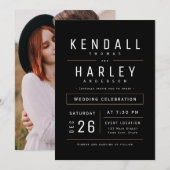 ブラック モダン シック シンプル タイポグラフィー フォト ウェディング 招待状 (正面/裏面)