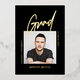 ブラック モダン シンプル 卒業パーティー 招待状 ゴールド