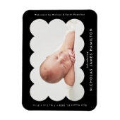 ブラック モダン スカロップ フレーム 誕生児お知らせ マグネット (縦)