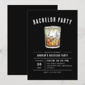 ブラック モダン バチェラーパーティー 水彩 ワイスク 招待状 (正面/裏面)