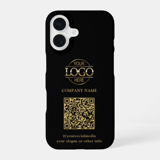 ブラック モダン ビジネス ロゴ & QRコード プロモーション iPhone 16ケース (裏面)