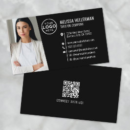 ブラック モダン プロフェッショナル QRコード 写真ロゴ 名刺