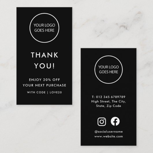 ブラック モダン ミニマル お礼 割引カード (正面/裏面)