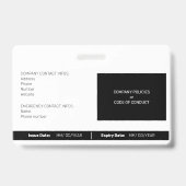 ブラック モダン ミニマル ID バーコード 従業員写真 バッジ (裏面)
