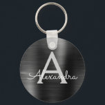 ブラック モダン 偽ステンレススチール モノグラム キーホルダー<br><div class="desc">モダンでエレガントなブラック 偽ステンレススチール メタリック エレガント キーチェーン。 これらのキーチェーンは、イニシャルと名前をカスタマイズして入れることができます。 これらのキーチェーンは、誕生日、ブライズシャワー、またはバチェロレッテ パーティーのギフトとして最適です。</div>
