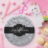 ブラック&モノグラムのシルバー25周年記念 ペーパープレート (パーティー)