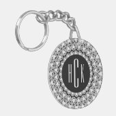 ブラック&モノグラムのホワイトダイヤモンドプリント キーホルダー (正面左)