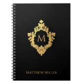 ブラック モノグラム エレガント オーナメント 偽金 クラスト ネーム ノートブック (正面)