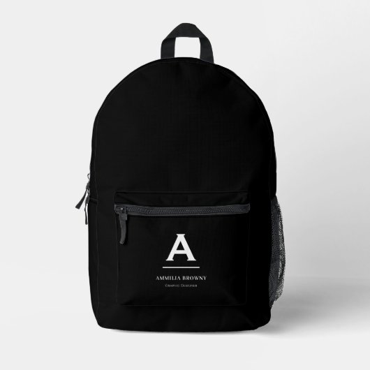ブラック モノグラム リュック | モダン ミニマリスト オリジナル デザイン (正面)