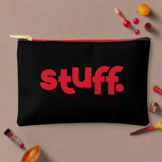 ブラック&ユニークホットレッド物タイポグラフィメイク アクセサリーポーチ