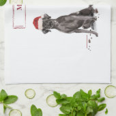 ブラック・ラおもしろいボ・クリスマス・ドッグと木 キッチンタオル (折り畳み)