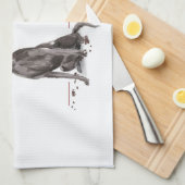 ブラック・ラおもしろいボ・クリスマス・ドッグと木 キッチンタオル (四つ折り)