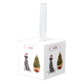 ブラック・ラおもしろいボ・クリスマス・ドッグと木 キューブオーナメント (正面アングル)