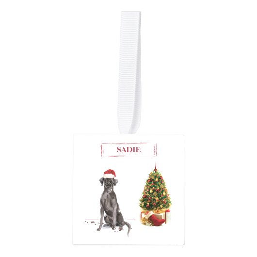 ブラック・ラおもしろいボ・クリスマス・ドッグと木 キューブオーナメント (正面)