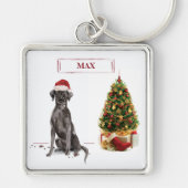 ブラック・ラおもしろいボ・クリスマス・ドッグと木 キーホルダー (正面)