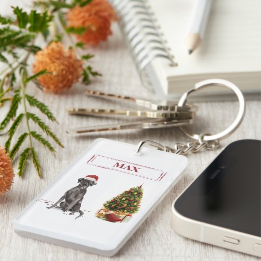 ブラック・ラおもしろいボ・クリスマス・ドッグと木 キーホルダー (正面右)