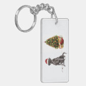 ブラック・ラおもしろいボ・クリスマス・ドッグと木 キーホルダー (正面左)