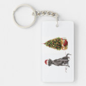 ブラック・ラおもしろいボ・クリスマス・ドッグと木 キーホルダー (正面)