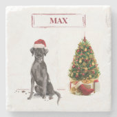 ブラック・ラおもしろいボ・クリスマス・ドッグと木 ストーンコースター (正面)