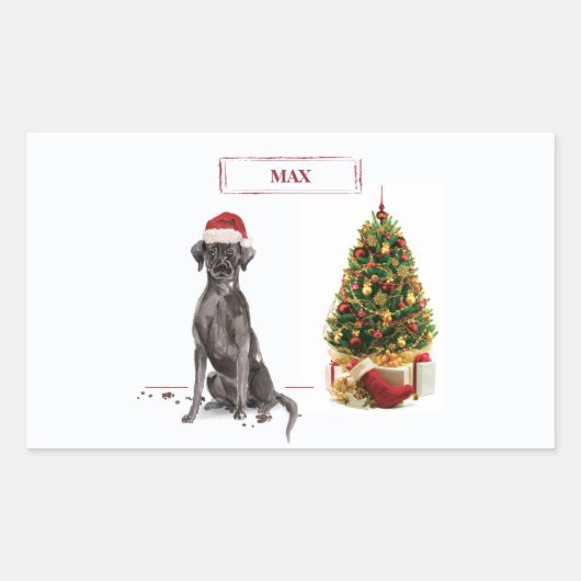 ブラック・ラおもしろいボ・クリスマス・ドッグと木 長方形シール (正面)