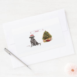 ブラック・ラおもしろいボ・クリスマス・ドッグと木 長方形シール