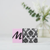 ブラック&ライトピンクのダマスクの名刺 名刺 (スタンド正面)