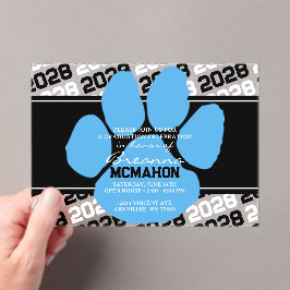 ブラック&ライトブルーのパワープリント卒業フロステッド アクリル招待状