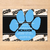 ブラック&ライトブルーのパワープリント卒業フロステッド アクリル招待状 (正面)