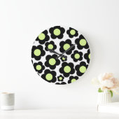 ブラック&ライムお洒落グリーンフローラレトロ陽気 ラージ壁時計 (ホーム)