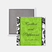 ブラック/ライムグリーンフローラダマスクウェディングマグネット マグネット (正面/裏面)