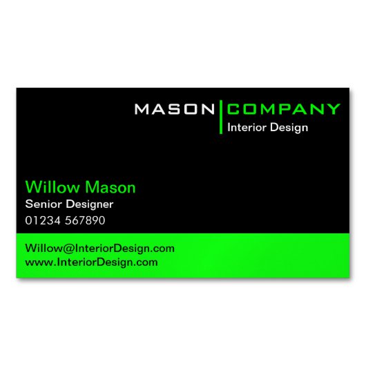 ブラック&ライムグリーン企業の名刺 マグネット名刺 (正面)