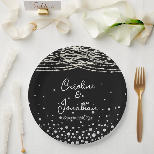 ブラック ラスティック ストリング ライト ウェディング ペーパープレート (ウェディング)