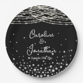 ブラック ラスティック ストリング ライト ウェディング ペーパープレート (正面)