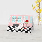 ブラック・ラブラドール・コン結婚グラテュレーションズ カード (黄色い花)