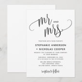 ブラック・ラブリー・スクリプト・タイポグラフィー結婚式 招待状 (正面/裏面)