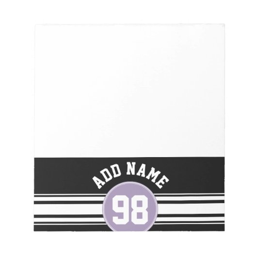 ブラック&ラベンダースポーツジャージー名前をカスタムする番号 ノートパッド (正面)
