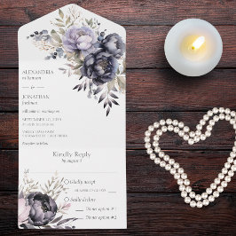 ブラック&ラベンダーフローラ オールインワン招待状