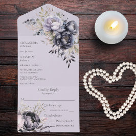 ブラック&ラベンダーフローラ オールインワン招待状