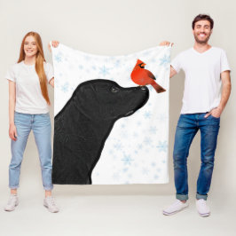 ブラック・ラボと（鳥）ショウジョウコウカンチョウ・クリスマス フリースブランケット