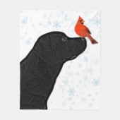 ブラック・ラボと(鳥)ショウジョウコウカンチョウ・クリスマス フリースブランケット (正面)