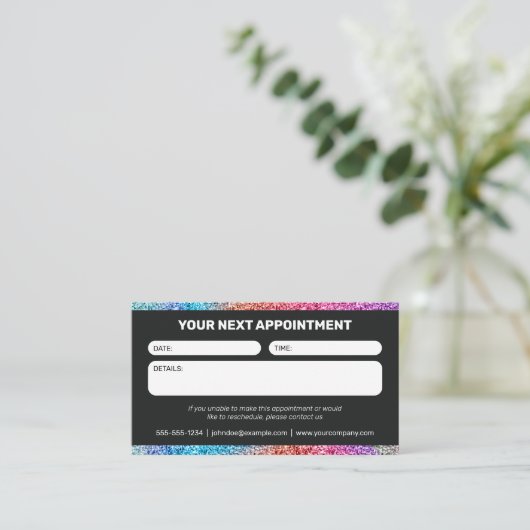 ブラック&レインボーグリッターグラムヘアサロン 予約カード (スタンド正面)