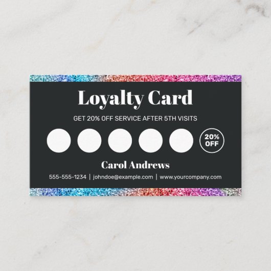 ブラック&レインボーグリッターグラム美容師 ロイヤリティカード (正面)