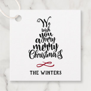 ブラック&レッドクリスマスツリーレタリングホリデイ フェイバータグ