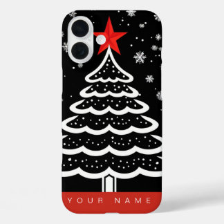 ブラック&レッドクリスマス iPhone 16 PLUSケース