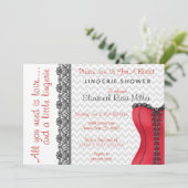 ブラック&レッドコルセットランジェリーブライダルシャワー招待状 招待状 (スタンド正面)