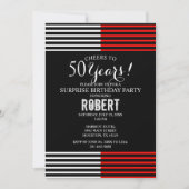 ブラック&レッドサプライズ誕生日パーティーの招待状 招待状 (正面)