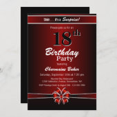 ブラック&レッドサプライズ18thバースデーパーティー 招待状 (正面/裏面)