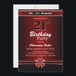 ブラック&レッドサプライズ21st誕生日パーティー 招待状<br><div class="desc">白い鮮やか文字とリボンと弓を特徴とする赤と黒のサプライズ21赤と白歳の誕生日パーティの招待状。この招待の詳細を自分のイベントに置き換えて、お客様の誕生日に最適なサプライズパーティーの招待を作成する。</div>
